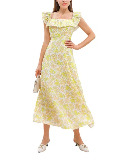 Adele Berto Linen Midi Dress In Yellow