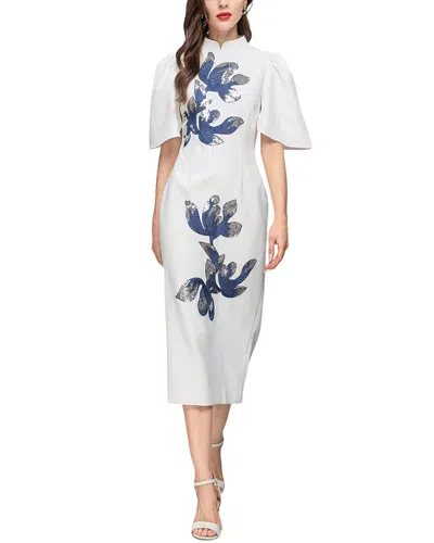 Adele Berto Midi Dress In White & Blue