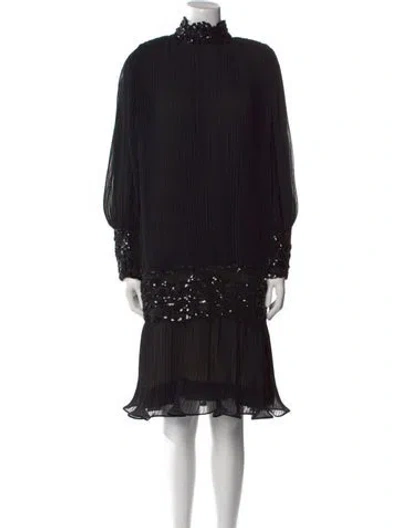 Pre-owned Adele Simpson Mock Neck Knee-length Dress In Black