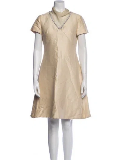 Pre-owned Adele Simpson Mock Neck Knee-length Dress In Neutral