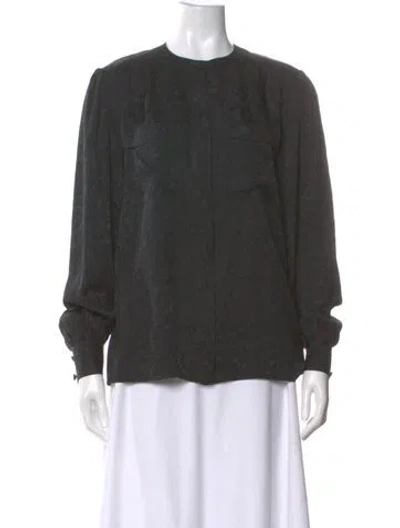 Pre-owned Adele Simpson Silk Patterned Blouse In Gray