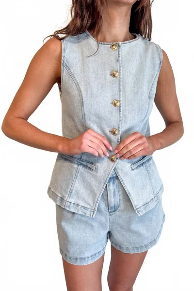 Adeline Paperbag Shorts In Denim In Blue