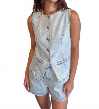 Adeline Vintage Button Vest In Denim In Blue
