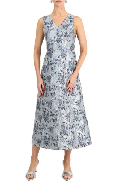 Adelyn Rae Agnes Metallic Floral Jacquard Midi Dress In Navy Blue