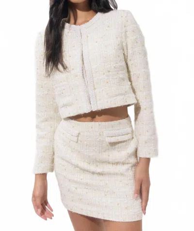 Adelyn Rae Alba Tweed Pearl Trim Jacket In Ivory In Multi