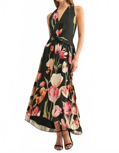 Adelyn Rae Aliyah Twister Halter High Low Maxi Dress In Black / Multi
