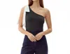 Adelyn Rae Amanda One Shoulder Bow Knit Bodysuit In Black