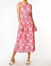 Adelyn Rae Amelia Halter Embroidered Midi Dress In Pink In Pink