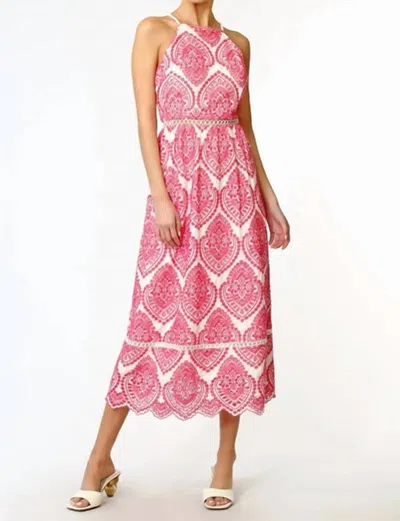 Adelyn Rae Amelia Halter Embroidered Midi Dress In Pink