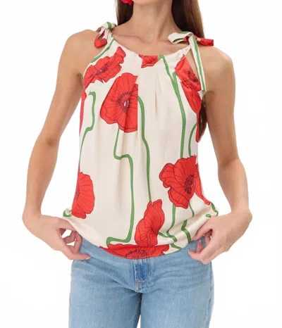 Adelyn Rae Anaia Abstract Rose Print Side Tie Top In Cream/red In Multi