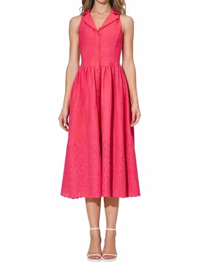 Adelyn Rae Anastatia Embroidered Halter Midi Dress In Fuchsia In Multi