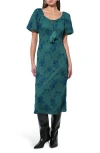 Adelyn Rae Anora Floral Embroidered Puff Sleeve Knit Midi Dress In Green