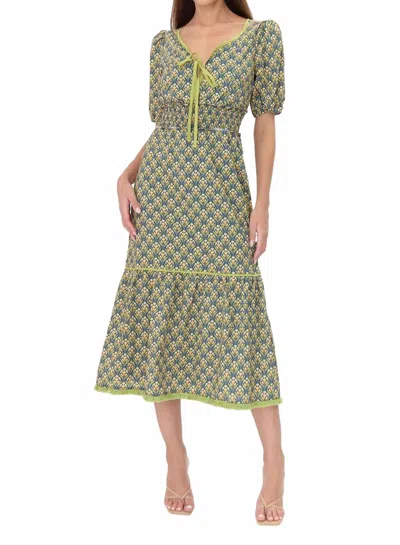 Adelyn Rae Ara Midi Dress In Navy/green In Multi