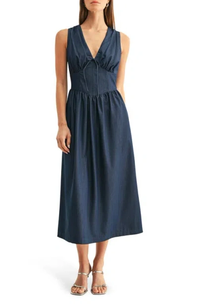 Adelyn Rae Arabelle Corset Chambray Midi Dress In Blue
