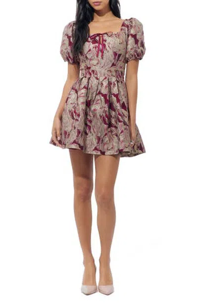 Adelyn Rae Astella Tie Back Puff Sleeve Jacquard Minidress In Red