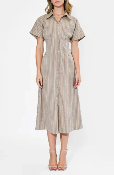 Adelyn Rae Audrey Stripe Cotton Blend Shirtdress In Brown