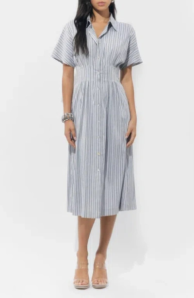 Adelyn Rae Audrey Stripe Cotton Blend Shirtdress In Gray