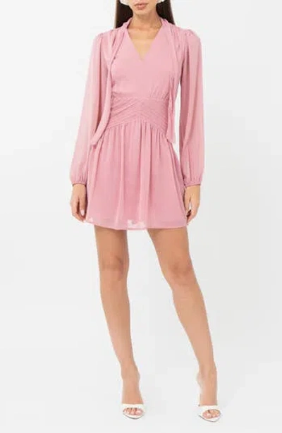 Adelyn Rae Betsy Neck Tie Minidress In Pink