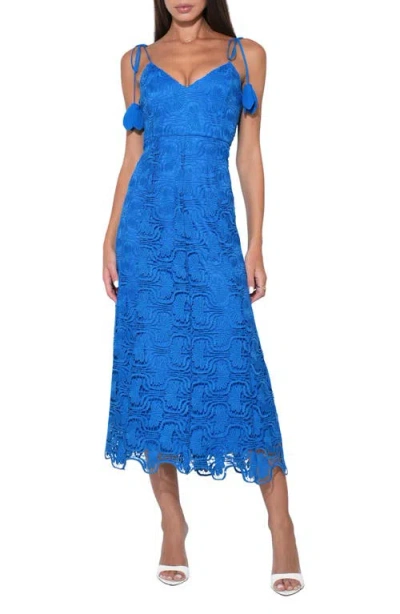Adelyn Rae Blair Floral Embroidery Tie Strap Midi Dress In Blue