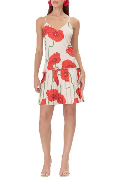 Adelyn Rae Camila Abstract Rose Print Minidress In Cream/red