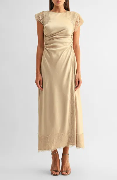 Adelyn Rae Camila Lace Trim Satin Dress In Neutral