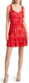 ADELYN RAE CARA CROCHET FIT AND FLARE DRESS IN RED