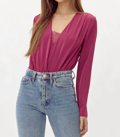 Adelyn Rae Cassidy Pleated Bodysuit In Forest Berry In Pink