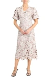 Adelyn Rae Chantelle Scallop Lace Midi Dress In Champagne/mauve