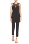 Adelyn Rae Crepe Lace Insert Sleeveless Jumpsuit In Black In Black