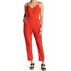 Adelyn Rae Crepe V Neck Spaghetti Straps Jumpsuit In Red In Red