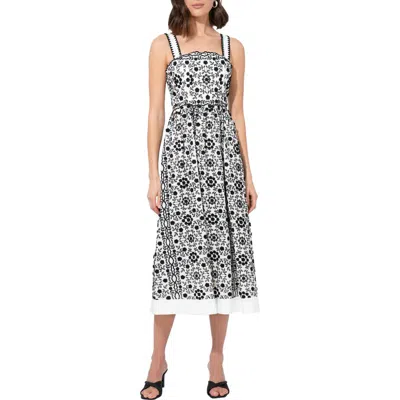 Adelyn Rae Cyrus Floral Embroidered Cotton Fit & Flare Dress In Ivory/black