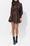 Adelyn Rae Daphne Metallic Long Sleeve Minidress In Brown