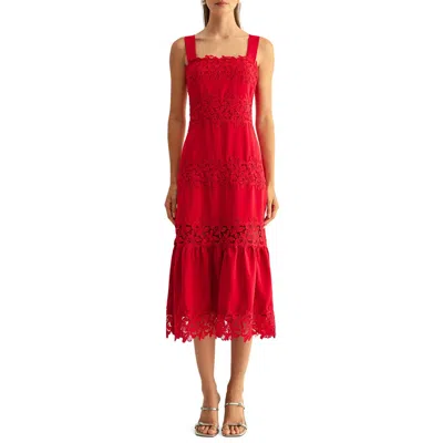 Adelyn Rae Davina Embroidered Lace Detail Midi Dress In Red