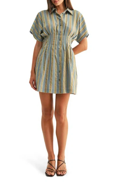Adelyn Rae Dominique Stripe Pleat Mini Shirtdress In Multi