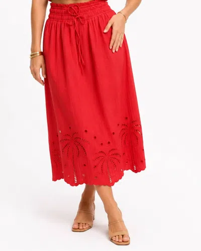 Adelyn Rae Eira Embroidered Midi Skirt In Red