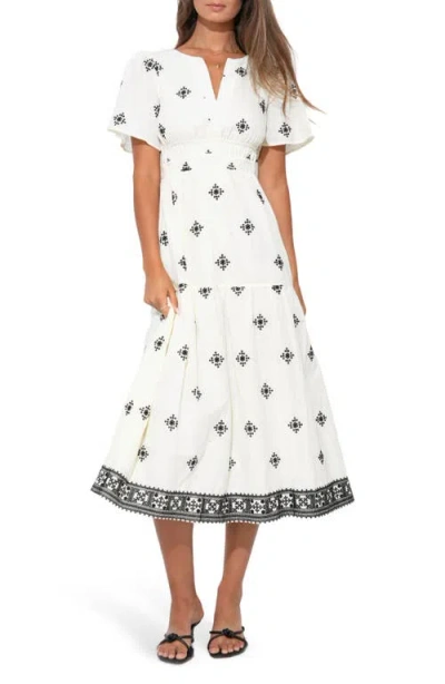 Adelyn Rae Elani Embroidered Cotton Midi Dress In White