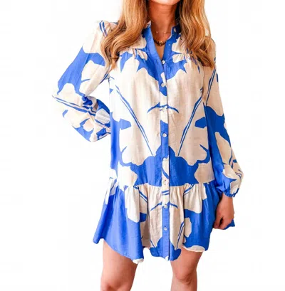 Adelyn Rae Ella Floral Dress In Royal Blue/ Ivory