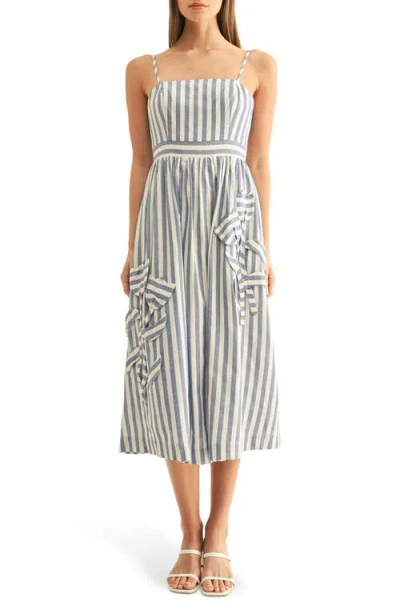 Adelyn Rae Emillia Stripe Floral Appliqué Cotton Midi Sundress In Black