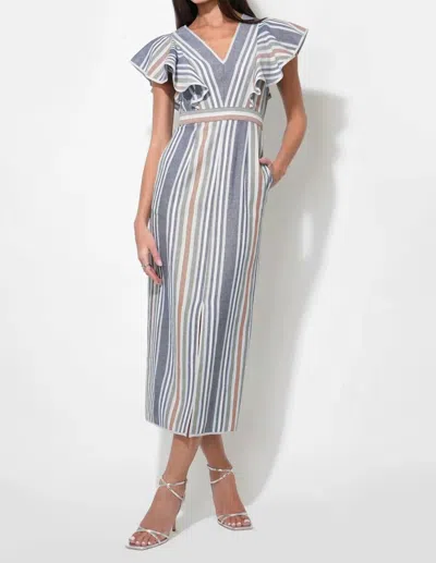 Adelyn Rae Etta Flutter Sleeve Maxi Dress In Blue Stripe In Multi