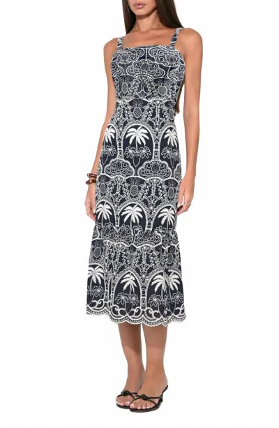 Adelyn Rae Evangeline Scallop Embroidery Midi Dress In Navy & Ivory In Black