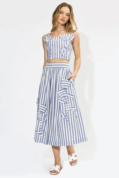 Adelyn Rae Everly Striped 3d Floral Detail Midi Skirt In Blue/white