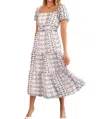 Adelyn Rae Faith Embroidered Midi Dress In Navy/white In Multi
