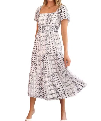 Adelyn Rae Faith Embroidered Midi Dress In Navy/white In Multi