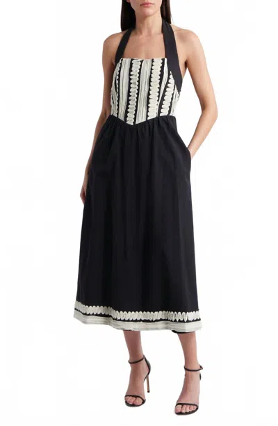 Adelyn Rae Fernanda Halter Cotton Midi Dress In Black