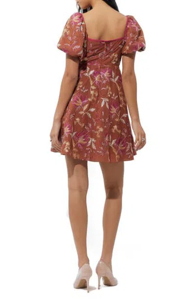 Adelyn Rae Fernanda Puff Sleeve Minidress In Brown