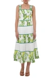 Adelyn Rae Floral Colorblock Tiered Cotton Midi Dress In Green