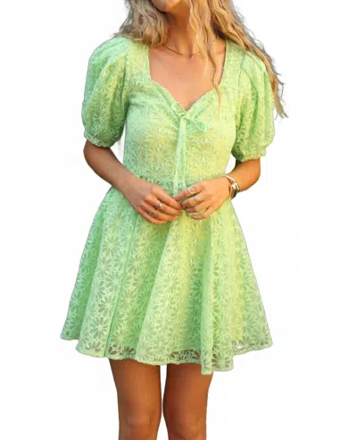 Adelyn Rae Floral Embroidered Puff Sleeve Mini Dress In Lime Green