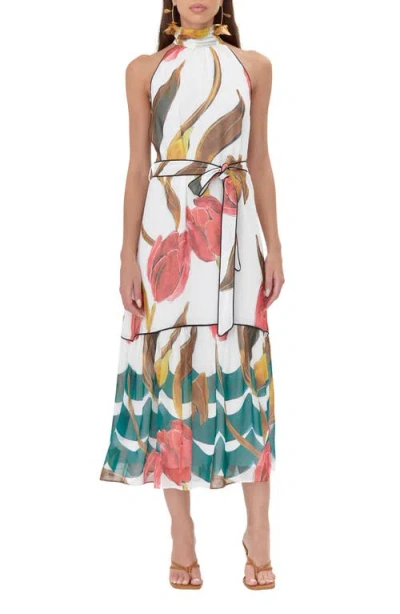 Adelyn Rae Floral Halter Dress In White Multi