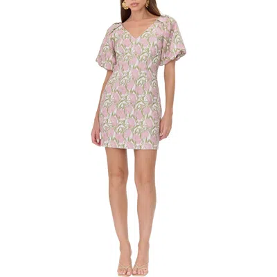 Adelyn Rae Floral Jacquard Puff Sleeve Minidress In Pink