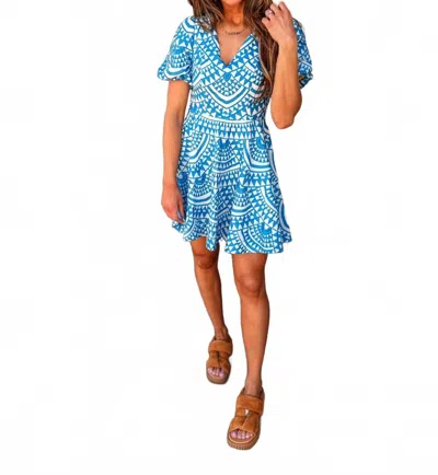 Adelyn Rae Genesis Fit & Flare Embroidery Mini Dress In White/ Denim Blue